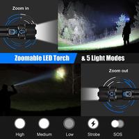 Lampe torche tactique LED rechargeable USB en aluminium, super lumineuse, puissante, rétractable et à zoom, pour l'extérieur, vente en gros 2026