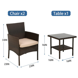 Hiện Đại Ngoài Trời Đồ Nội Thất Patio 3-Mảnh <span class=keywords><strong>Wicker</strong></span> Mây Cuộc Trò Chuyện Thiết Lập Với Mềm Đệm Ghế Bàn Kính Cho Sân Phòng Ngủ - Product Image 5