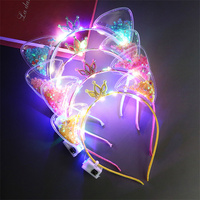 Offre Spéciale lueur mignon oreilles de chat bandeaux éclairer bandeaux en plastique paillettes chat bandeaux pour Festival noël nouvel an