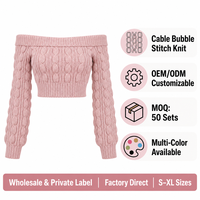 Suéter de punto trenzado con hombros descubiertos para mujer, personalizado, de manga larga, ajustado, venta al por mayor OEM, pedido a granel, directo de fábrica