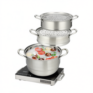 Casserole vapeur à 3 niveaux en acier inoxydable avec couvercle pour cuisinière à gaz et à induction - Product Image 1