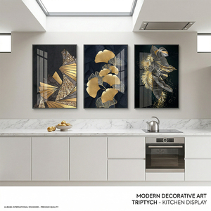 Ensemble de 3 tableaux muraux en toile à feuilles d'or, peinture botanique abstraite moderne noir et or, décoration de luxe pour salon - Product Image 6