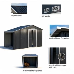 <span class=keywords><strong>Abri</strong></span> <span class=keywords><strong>de</strong></span> <span class=keywords><strong>jardin</strong></span> métallique extra large à toit en pente, facilement assemblable, avec pergola <span class=keywords><strong>de</strong></span> rangement pour bûches, idéal pour l'extérieur - Product Image 3