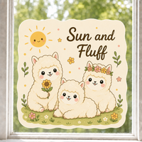 Autocollants personnalisés imperméables en PVC vinyle, autocollants décoratifs électrostatiques pour fenêtre, imprimés UV, motif alpaga et cactus kawaii