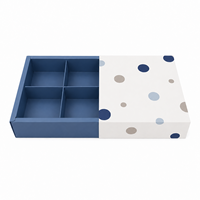 Boîte à tiroirs à pois de luxe, 4 compartiments, en carton rigide bleu, pour chocolats, bonbons, emballage alimentaire, boîte cadeau à ouverture coulissante