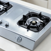 Kompor Gas Portabel untuk Dapur Rumah, Kompor Gas Stainless Steel untuk Luar Ruangan, Kompor Gas Meja 2 Tungku