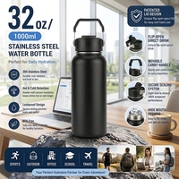 Bouteille d'eau isotherme Jiahe personnalisée avec logo, capacité 32 oz (1000 ml), en acier inoxydable, à large ouverture, double paroi, anti-fuite, pour le camping