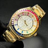 Montre mécanique automatique pour homme avec cristaux arc-en-ciel, Miyota 8215, montre-bracelet de luxe en acier inoxydable étanche