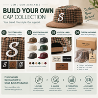 Casquette plate pied-de-poule en stock avec broderie 3D et sangle en cuir – Vente en gros pour boutiques de mode