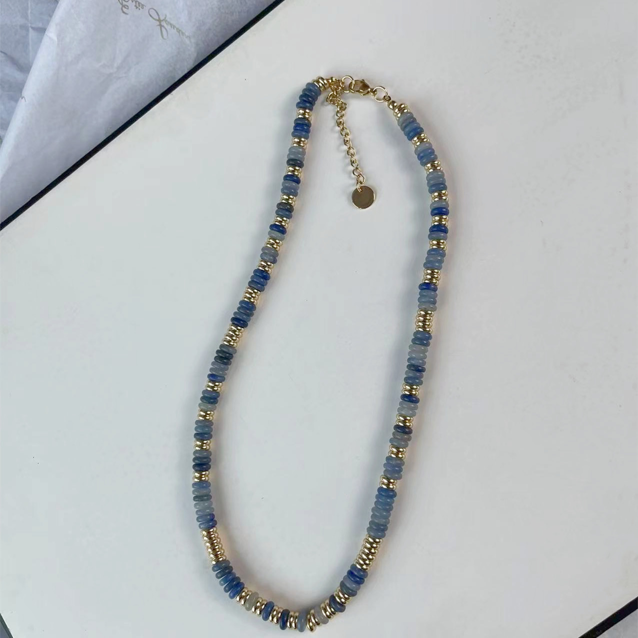 4    Blue Agate Frisbee Necklace