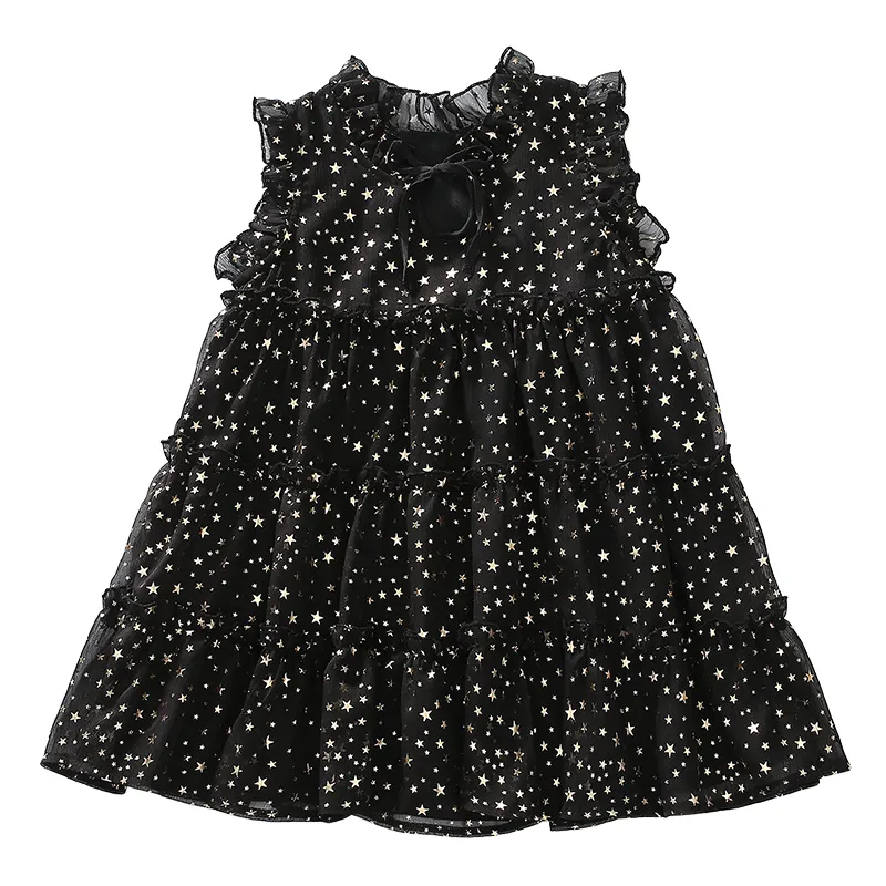 Fábrica de ropa para niños, vestido de noche de gasa negra americana de China, venta al por mayor