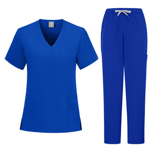 Women Scrub Set V-Neck Top And Drawstring Pants Moisture Wicking Knitted Hospital Uniforms Solid Color Split Set - Product Image 2