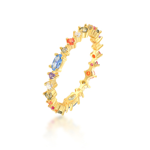Anillo Cerrado ROXI de Plata de Ley 925 con Flor de Diamantes Multicolor y Baño de Oro de 18K - Product Image 1