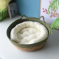 Lit pour animaux de compagnie en osier de style nordique tissé à la main, écologique, panier rond pour chien