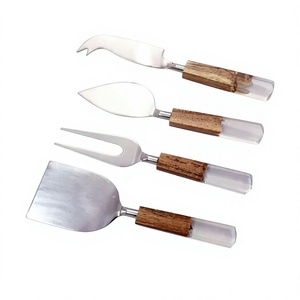Ensemble de couteaux à fromage en acier inoxydable 304 poli brillant, manche en bois et résine, couverts en acier, couteaux à beurre, outils de découpe - Product Image 1
