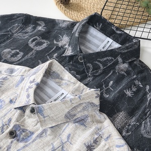 Chemises en lin pour hommes, décontractées, à col carré, à manches courtes, à motifs floraux, pour l'été - Vente en gros - Product Image 3