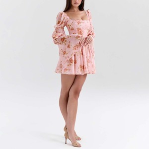 Custom Clothing Factory English Vintage Rose Print Puff Sleeve Mini <strong>Dress</strong> Oem Romance Women <strong>Dress</strong> - Product Image 4