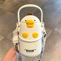Mignonne tasse isotherme en acier inoxydable en forme de canard avec bec verseur en silicone, isolation thermique 24 heures, grande capacité, facile à transporter