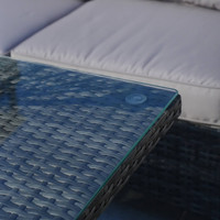 Ensemble de 4 pièces en osier pour terrasse de jardin, accoudoir rembourré, canapé, chaise avec cadre en aluminium, matériau en rotin pour hôtels