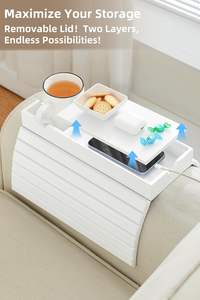 Plateau de canapé, grand plateau porte-gobelet en bambou pour canapé avec rangement caché, accoudoir de canapé portable anti-fuite pour boissons et collations - Product Image 6