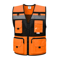 Chaleco de seguridad reflectante fluorescente clase 2 con cremallera frontal y múltiples bolsillos para personal de almacén