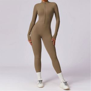 Leggings de yoga de manga larga con cremallera y efecto levanta glúteos, mono deportivo para gimnasio, fitness, yoga, entrenamiento al aire libre, body de yoga para mujer - Product Image 1