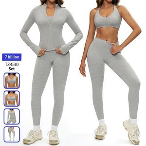 بدلة يوجا أوروبية وأمريكية ضيقة ذات لون موحد وقابلة للتنفس، طقم من قطعتين للجري واللياقة البدنية والرياضات الخارجية - Product Image 1