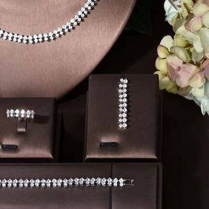 HIBRIDE Classic Round Cubic Zirconia Dubia Women Bridal Jewelry Sets 4PCS Necklace Earring Set Bijoux Femme Ensemble N-957 - Product Image 3
