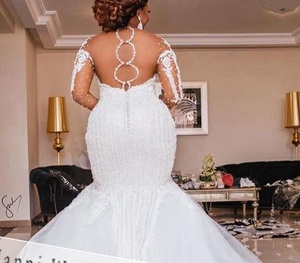 S1245Q 2022 New Style Tube <b>Top</b> Sexy Beads Bridal Bag Shoulder Hollow Lace Long Sleeve Fishtail Trailing Custom <b>Wedding</b> Dress - Product Image 2