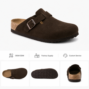 Sabots en daim personnalisés d'usine, sandales décontractées à bout fermé avec boucle métallique réglable - Product Image 6