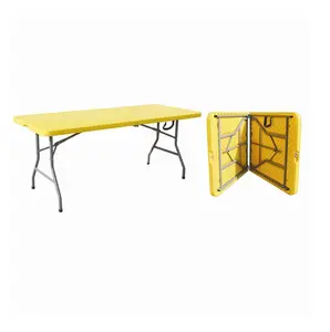 6ft plastic foldable table, used folding table with chairs attached, dinning tables plastic made in China