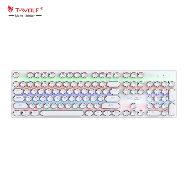 T-WOLF 104-Keys Mechanical Keyboard Electroplating Punk Mixed Light USB Type-C Mechanical Gaming Wired Keyboard with Blue Shaft