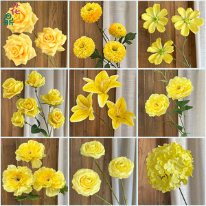 Fleurs artificielles jaunes en soie mélangée, motifs floraux, gaufrage et modelage, pour décorations de mariage - Product Image 3