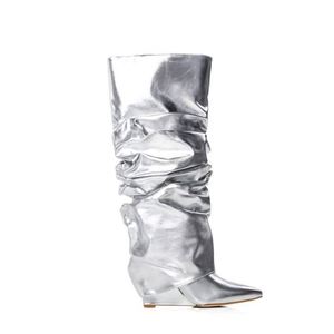 מגפי נשים ארוכים בסיטונאות, נעלי מעצבים אופנתיות לסתיו וחורף, נעלי נשים סקסיות עם שפיץ, מגפיים אלגנטיים עם עקבים גבוהים עד הברך - Product Image 2