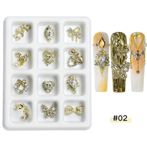 12 faux ongles longs à presser, papillon en strass cristal 3D, luxe léger, multicolores, kit de manucure - Product Image 5