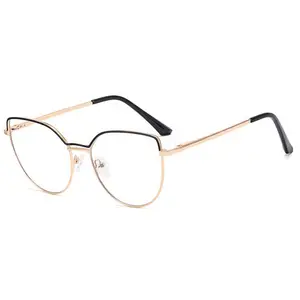 2023 Trendy Custom Logo Metal Frame Blue Ray Blocking Optical Lens Spectacle Retro Cat Eye Glasses Frame Eyeglasses