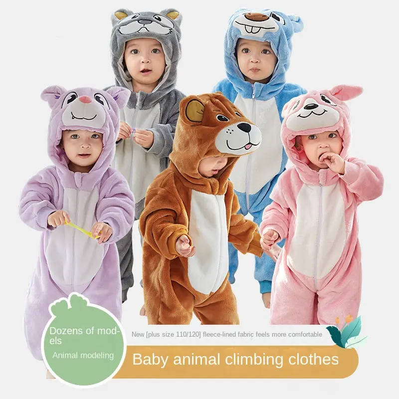 Children's Cartoon Animal One-Piece Flannel Cute Performance Clothes One-Piece Pajamas Baby Boy Clothes 0-3 Months