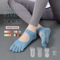 Chaussettes de yoga et de Pilates personnalisées en coton doux ajouré de haute qualité pour le sport, antidérapantes à cinq doigts