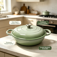 Cocotte néerlandaise peu profonde de 31 cm en fonte émaillée, antiadhésive, écologique, certifiée LFGB et FDA, compatible tous feux et fours