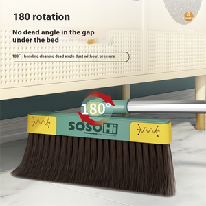 Ensemble balai et pelle à poussière pivotant à 180 degrés, pelle à poussière à dents de peigne avec bord en caoutchouc, manche compact multi-sections - Product Image 2