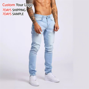 High Quality Hole Tight Stretch Denim <b>Jeans</b> Mid Waist Micro <b>Elastic</b> Custom Cross-pants Slim Fit Casual Men <b>Jeans</b> - Product Image 2