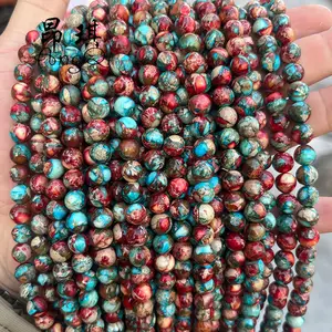 Perles de pierres précieuses naturelles polies en jaspe impérial bleu rouge sur Amazon Offre Spéciale, perles rondes en jaspe impérial pour la fabrication de bracelets