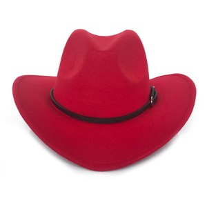 Sombreros de Vaquero de Fieltro Rojo con Banda de Cuero para Mujer, Estilo <span class=keywords><strong>Jazz</strong></span>, para Fiestas Casuales al Aire Libre - Product Image 3