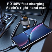 Chargeur de voiture USB avec câble rétractable iPhone PD30W QC18W, chargeur de voiture à charge rapide Type C avec câble 48W haute puissance