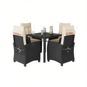 Set da Pranzo da Giardino in Rattan Bianco Crema e Nero, 4 Posti, Arredamento da Esterno Resistente alle Intemperie, Design Contemporaneo - Product Image 1