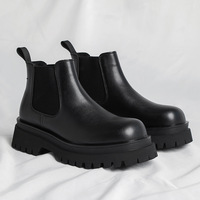 Bottines Chelsea noires décontractées britanniques à enfiler, avec semelle plateforme épaisse dentelée, rehaussante et antidérapante, courtes