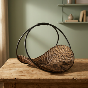 Panier de rangement artisanal rond, style rustique, en fibres végétales, organisateur de salon, porte-jouets - Product Image 4