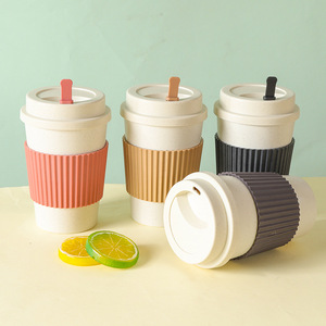 12 Oz rumah berkemah mudah digunakan kembali portabel sedotan gandum dengan tutup cangkir kopi dan Mug dengan lapisan ganda - Product Image 3