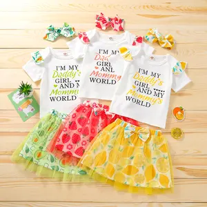 Оптовая продажа одежды для малышей, футболка и платье, комплект на голову, летнее платье, наряды для маленьких девочек, милая стильная детская одежда