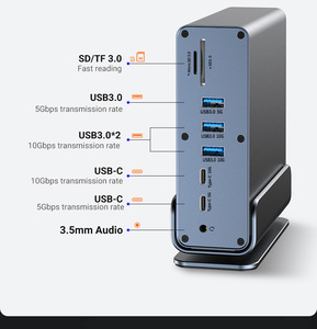 Type-C 3.2 コンピュータードッキングステーション デュアルHD分割画面表示、DP読み取り、ギガビットイーサネットポート、縦型デザイン 15 in 1 - Product Image 3